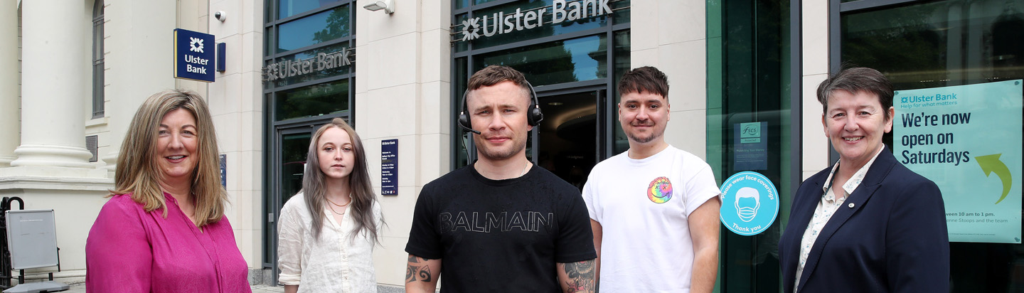 Carl Frampton PR photo at Ulster Bank with team members